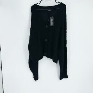 NWT Boohoo Black Plus Fine Knit Button Front Cardigan Size 22‎